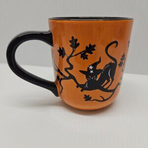 Halloween Harry and David Orange Ceramic Mug With Witch Bat Owl and Cat 2012